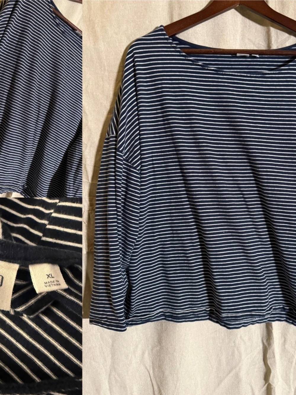 Gap Navy & White Oversized Boat Neck Top (XL)
